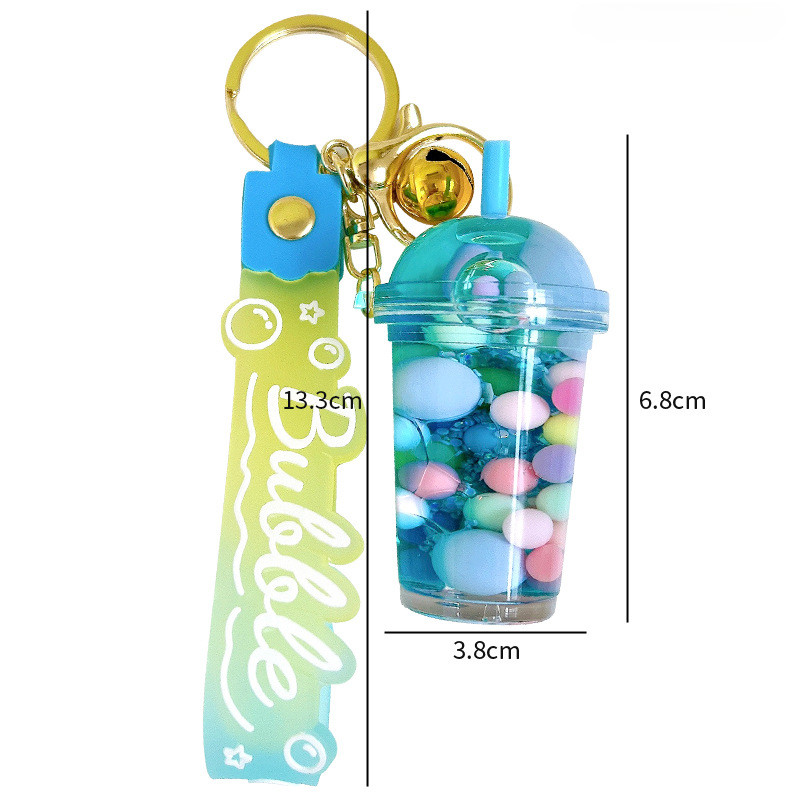 Wholesale Acrylic Oiled Milk Tea Cup Liquid Quicksand Key Chain